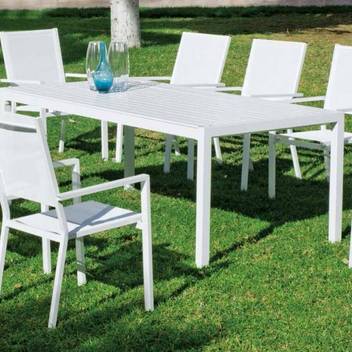 Mesa de comedor-jardín ▯200 de aluminio [Palma] de Hevea - Mesa de 200 cm de aluminio para jardín, con tablero lamas de aluminio. Disponible en color blanco, antracita, champagne, plata, marrón o nude.