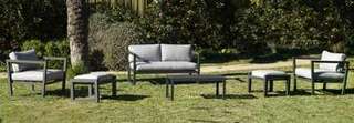 Set Aluminio Luxe Montana-7 de Hevea - Conjunto aluminio: 1 sofá 2 plazas + 2 sillones + 1 mesa de centro. Disponible en color blanco, plata, bronce o antracita.