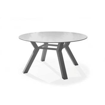 Mesa ◯150 de aluminio y Krion [Sumatra] de Hevea - Mesa lujo circular de 150 cm para jardín, con tablero de Krion de calidad superior. Estructura robusta de aluminio color blanco.