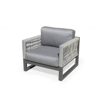 Sillón confort de aluminio y cuerda [Monterrey] de Hevea - Sillón relax gran lujo para jardín, con cojines desenfundables. Fabricado de aluminio y cuerda. Colores: blanco, gris, marrón o champagne.