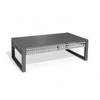 Mesa de centro ▯120 de aluminio-cuerda [Monterrey] de Hevea - Mesa de centro rectangular gran lujo para jardín, de 120 cm. de acnho. Fabricada de aluminio y cuerda. Colores: blanco, gris, marrón o champagne.