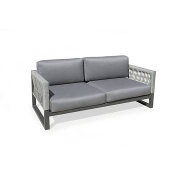 Sofá 2p de aluminio y cuerda de jardín [Monterrey] de Hevea - Sofá relax 2 plazas gran lujo para exterior, con cojines desenfundables. Fabricado de aluminio y cuerda. Colores: blanco, gris, marrón o champagne.