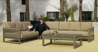 Rinconera 8 p de aluminio + mesa centro[Monterrey] de Hevea - Rinconera modular lujo de 8 plazas para jardín + mesa centro. Fabricado de aluminio y cuerda. Colores: blanco, gris, marrón o champagne.