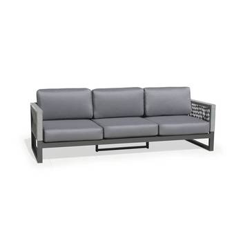 Sofá 3p de aluminio y cuerda de jardín [Monterrey] de Hevea - Sofá relax 3 plazas gran lujo para exterior, con cojines desenfundables. Fabricado de aluminio y cuerda. Colores: blanco, gris, marrón o champagne.