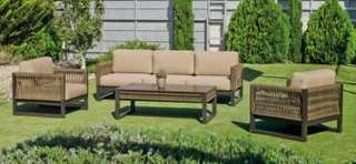 Sofá 3p + 2 sillones + mesa, aluminio [Monterrey] de Hevea - Conjunto de aluminio para jardín: 1 sofá de 3 plazas + 2 sillones + 1 mesa de centro. Colores disponibles: blanco, gris, marrón o champagne.