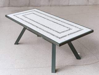 Mesa Alum Mosaico   Harnau-230 de Hevea - Mesa rectangular de 230 cm. Estructura de aluminio color antracita. Tablero mosaico de piedra sinterizada de alta calidad.