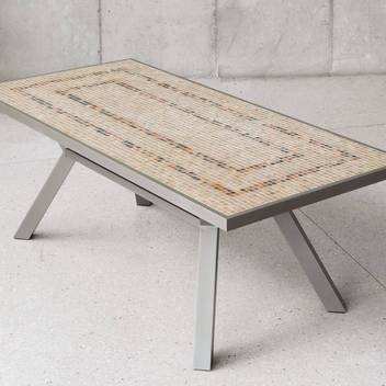 Mesa ▯230 de aluminio con tablero mosaico [Livorn] de Hevea - Mesa rectangular de 230 cm. para jardín. Estructura de aluminio color champagne. Tablero mosaico de piedra sinterizada de alta calidad.