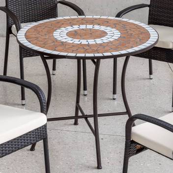 Mesa Mosaico Málaga-90 de Hevea - Mesa de acero forjado color bronce, con tablero mosaico circular de 90 cm.