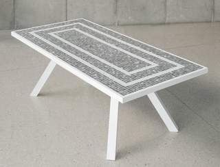 Mesa Alum Mosaico   Versalles-230 de Hevea - Mesa rectangular de 230 cm. Estructura de aluminio color blanco. Tablero mosaico de piedra sinterizada de alta calidad.