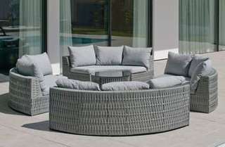 Rinconera 8 p circular de cuerda + mesa [Naroha] de Hevea - Rinconera circular lujo de 8-12 plazas para jardín + mesa centro. Hecha de aluminio y cuerda color gris.