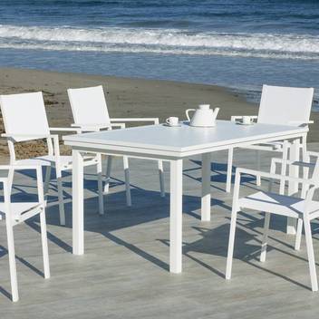Mesa plegable ▯150 + 4 sillones textilen [Neferti] de Hevea - imagen 1