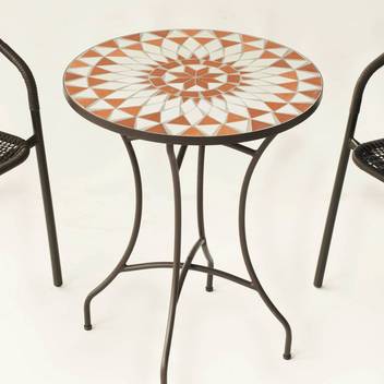 Mesa Mosaico Neypal-60 de Hevea - Mesa de acero forjado color bronce para jardín o terraza, con tablero mosaico circular de 60 cm.