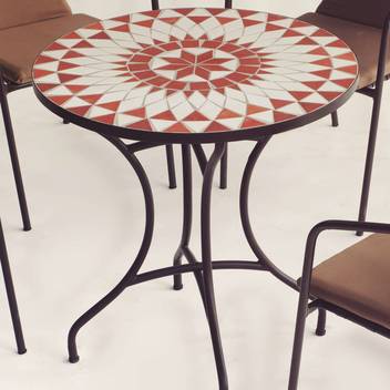 Mesa mosaico ◯75 de acero color bronce [Neypal] de Hevea - Mesa de acero forjado color bronce para jardín o terraza, con tablero mosaico circular de 75 cm.