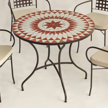 Mesa Mosaico Neypal-90 de Hevea - Mesa de acero forjado color bronce para jardín o terraza, con tablero mosaico circular de 90 cm.