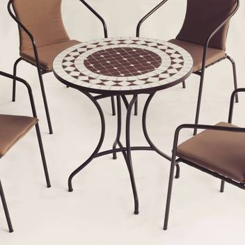 Mesa mosaico ◯75 de acero color bronce [Oran] de Hevea - Mesa de acero forjado color bronce para jardín o terraza, con tablero mosaico circular de 75 cm.