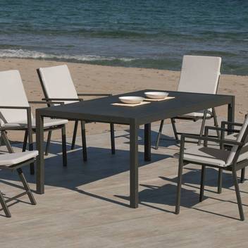 Mesa de comedor-jardín ▯220 de aluminio [Palma] de Hevea - Mesa de aluminio para jardín, con tablero lamas de aluminio de 220 cm. Disponible en color blanco, antracita, champagne, plata, marrón o nude.