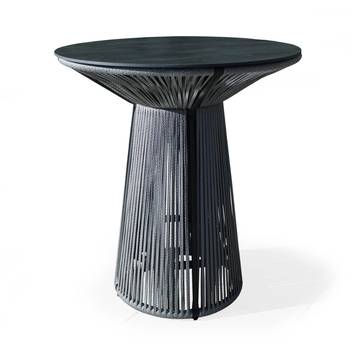 Mesa de coctel ◯90 de aluminio y cuerda [Rodhos] de Hevea - Mesa alta de coctel de 90 cm para jardín, con tablero HPL o Fenólico. Estructura aluminio revestida de cuerda. Colores: blanco, gris, marrón o champagne.