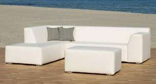 Set Chaiselongue Rodi de Hevea - Lujoso conjunto de aluminio tapizado con technotex impermeable color beige: Chaiselonge + sofá 2 plazas + mesa de centro.