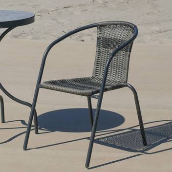 Sillón apilable de  acero y wicker [Santana] de Hevea - Sillón apilable de acero color gris-antracita, para jardín o terraza, con respaldo y asiento de wicker reforzado