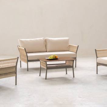 Conjunto cuerda: sofá 2p+sillones+mesa [Celina] de Hevea - Conjunto de aluminio para jardín color blanco, antracita o champagne con cuerda redonda: 1 sofá de 2 plazas + 2 sillones + 1 mesa de centro.