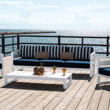 Set aluminio: sofá 3p + sillones + mesa [Cosmos] de Hevea - Conjunto lujo para jardín, de aluminio color blanco, antracita, champagne, plata, marrón o nude: 1 sofá de 3 plazas + 2 sillones + 1 mesa de centro.