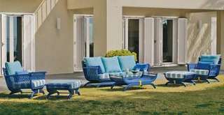 Conjunto Médula Luxe Saona-8 de Hevea - Conjunto gran lujo de médula sintética color azul: 1 sofá 3 plazas + 2 sillones + 1 mesa de centro.