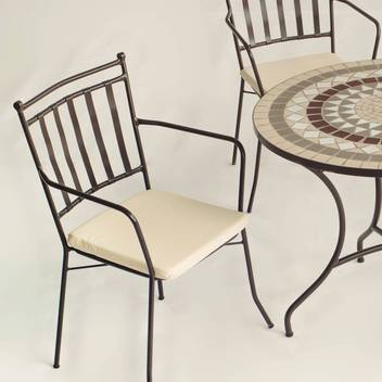 Sillón comedor-jardín de forja con cojín [Shifa] de Hevea - Sillón apilable de forja con cojín, para jardín o terraza