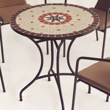 Mesa mosaico ◯75 de acero color bronce [Sicilia] de Hevea - Mesa de acero forjado color bronce para jardín o terraza, con tablero mosaico circular de 75 cm.