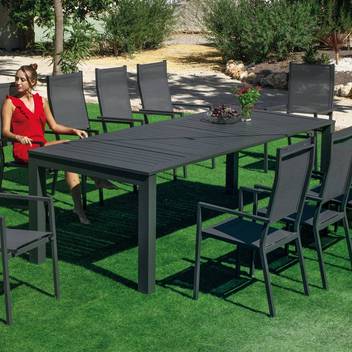 Mesa extensible ▯265 de aluminio [Singapur] de Hevea - Mesa para jardín de 200cm extensible a 265cm, con tablero de lamas de aluminio. Estructura aluminio color blanco, antracita, champagne, plata, marrón o nude.