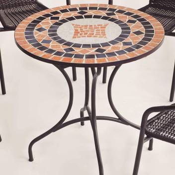 Mesa mosaico ◯75 de acero color bronce [Soria] de Hevea - Mesa de acero forjado color bronce para jardín o terraza, con tablero mosaico circular de 75 cm.