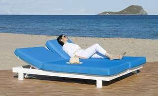 Cama doble de aluminio [Sunset] de Hevea - Cama doble de aluminio color blanco, para jardín. Doble respaldo multiposiciones independientes.