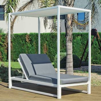 Cama de aluminio con toldo [Texas-100] de Hevea - Cama con toldo superior, para jardín. Fabricada con aluminio color blanco. Con respaldo multiposiciones.