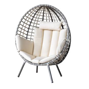 Sillón oval de aluminio y cuerda [Tulus] de Hevea - Sillón envolvente lujo para jardín, con cojines desenfundables. Fabricado de aluminio y cuerda en color blanco, antracita o champagne.