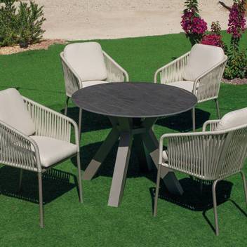 Mesa ◯100 de aluminio con tablero piedra [Valonia] de Hevea - Mesa de aluminio circular de 100 cm, para jardín o terraza, con tablero de piedra sinterizada de alta calidad. Disponible en varios colores.