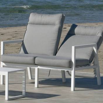 Sofá 2 plazas respaldos reclinables [Voriam] de Hevea - Sofá relax lujo 2 plazas para exterior, con respaldos reclinables. Fabricado de aluminio en color blanco, antracita, champagne, plata, marrón o nude.