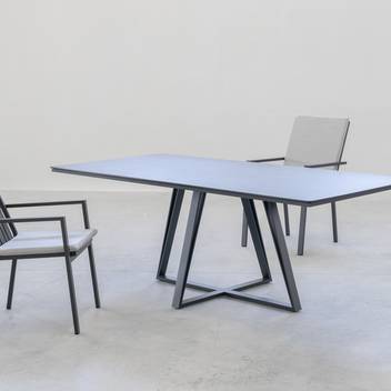 Mesa ▯ patas de aluminio y tablero HPL [Bonaire] de Hevea - Mesa rectangular grande para jardín, con patas en cruz de alumino y tablero laminado HPL ultra resistente. Disponible en varios colores.