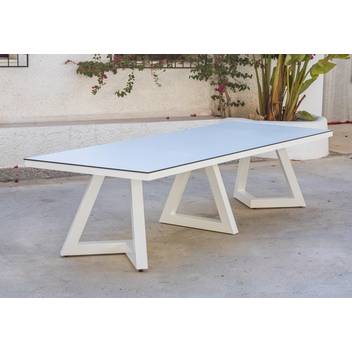 Mesa ▯320 de aluminio y tapa HPL [Gloris] de Hevea - Mesa rectangular extra grande para jardín, con 3 robustas patas de alumino y tapa de aluminio, HPL, Fenolico o Piedra. Disponible en varios colores.