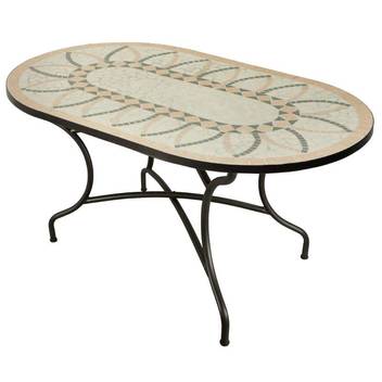 Mesa mosaico ⬯150 de acero color bronce [Bora] de Hevea - Mesa de acero forjado color bronce para jardín, con tablero mosaico ovalado de 150 cm.