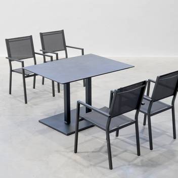 Mesa cuadrada o rectangular HPL [Brisol] de Hevea - Mesa cuadrada o rectangular para jardín o terraza, con base y patas soldadas de aluminio y tablero HPL. Disponible en varios colores y tamaños.