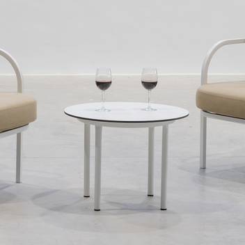 Mesa de centro ◯60 de aluminio y HPL [Luna] de Hevea - Mesa de centro de aluminio y tapa de HPL, para jardín o terraza. De color blanco, antracita, champagne, plata, marrón o nude.