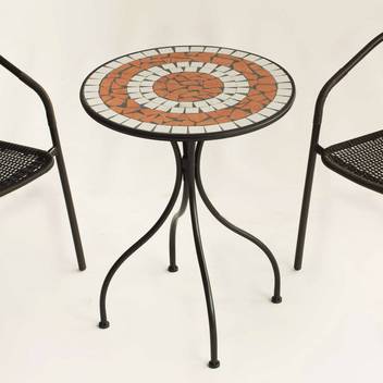 Mesa mosaico ◯60 de acero color bronce [Malaga] de Hevea - Mesa redonda de forja para jardín o terraza, con tablero mosaico de 60 cm.