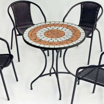 Mesa mosaico ◯75 de acero color bronce [Malaga] de Hevea - Mesa redonda de forja para jardín o terraza, con tablero de mosaico de 75 cm. de diámetro