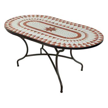 Mesa mosaico ⬯150 de acero color bronce [Neypal] de Hevea - Mesa de acero forjado color bronce para jardín, con tablero mosaico ovalado de 150 cm.