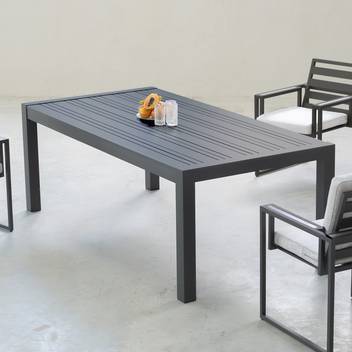 Mesa▯ robusta de aluminio [Paola] de Hevea - Robusta mesa rectangular de aluminio con tablero de aluminio. Disponible en varias medidas y colores.