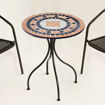 Mesa mosaico ◯60 de acero color bronce [Soria] de Hevea - Mesa redonda de forja para jardín o terraza, con un tablero de mosaico de 60 cm.