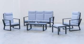 Set: sofá 3p + 2 sillones + mesa [BoloniaXL] de Hevea - Conjunto de aluminio para jardín. Formado por: 1 sofá de 3 plazas + 2 sillones + 1 mesa de centro. Colores: blanco, plata, marrón, nude, champagne o antracita.