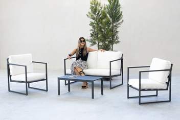 Set aluminio: sofá 2p + sillones + mesa [Cabana] de Hevea - Conjunto aluminio para jardín: 1 sofá 2 plazas + 2 sillones + 1 mesa de centro. Disponible en color blanco, antracita, champagne, plata, marrón o nude.