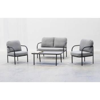 Conjunto: sofá 2p + sillones + mesa [Leblanc] de Hevea - Conjunto de aluminio para jardín: 1 sofá 2 plazas + 2 sillones + 1 mesa de centro. Estructura color blanco, antracita, champagne, plata, marrón o nude.