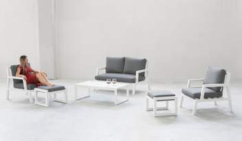 Set aluminio: Sofá 2p + 2 sillones + mesa [Leisa] de Hevea - Confortable conjunto de aluminio para exterior: 1 sofá de 2 plazas + 2 sillones + 1 mesa de centro. Disponible en color blanco, antracita, champagne, plata, marrón o nude