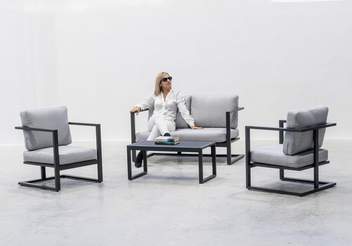 Set aluminio: sofá 2p + sillones + mesa [Manhatan] de Hevea - Conjunto de aluminio para jardín: 1 sofá 2 plazas + 2 sillones + 1 mesa de centro. Disponible en color blanco, antracita, champagne, plata, marrón o nude.